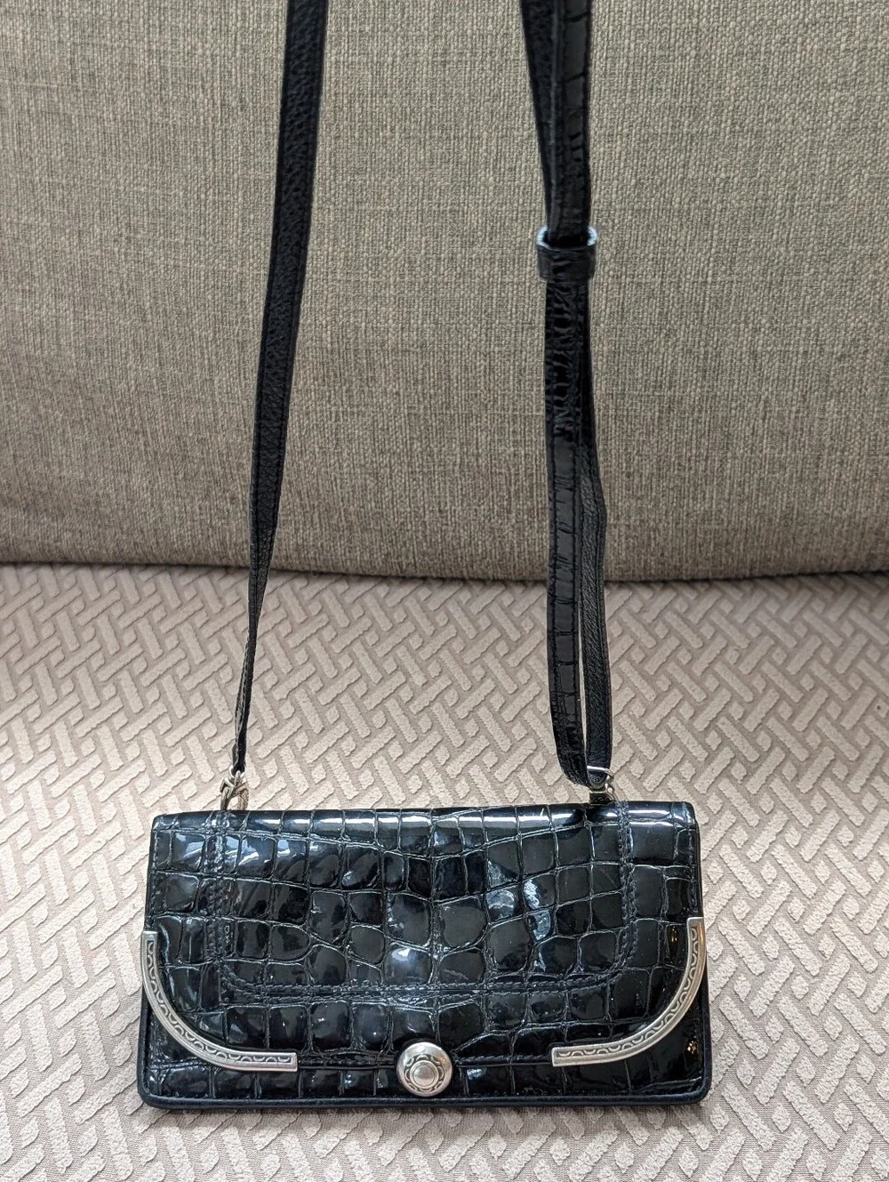 Brighton Black Patent Leather Crocodile Embossed Wallet Crossbody